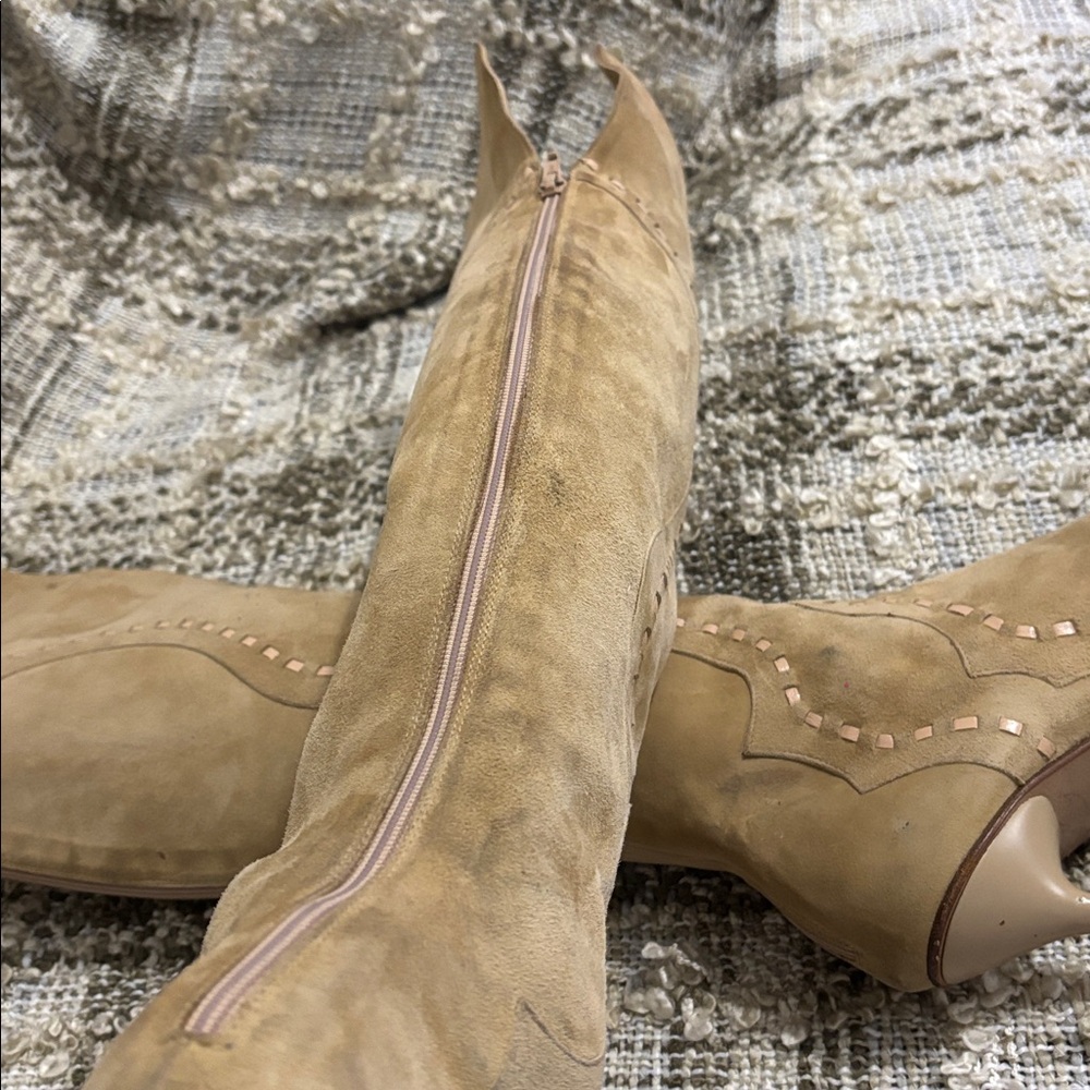 Nine West Studio Suede Over-the-Knee Pointed Tan Y2K Boots Size 7.5 - Picture 13 of 16